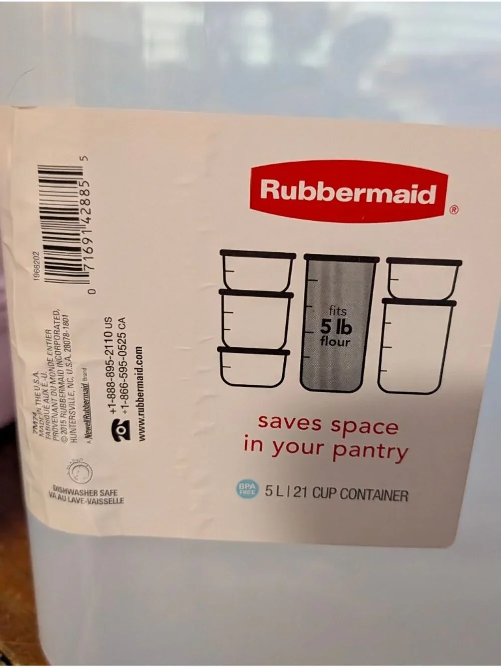 Rubbermaid 5L Clear Plastic Pantry Storage Container With Red Lid BPA-Free Holds